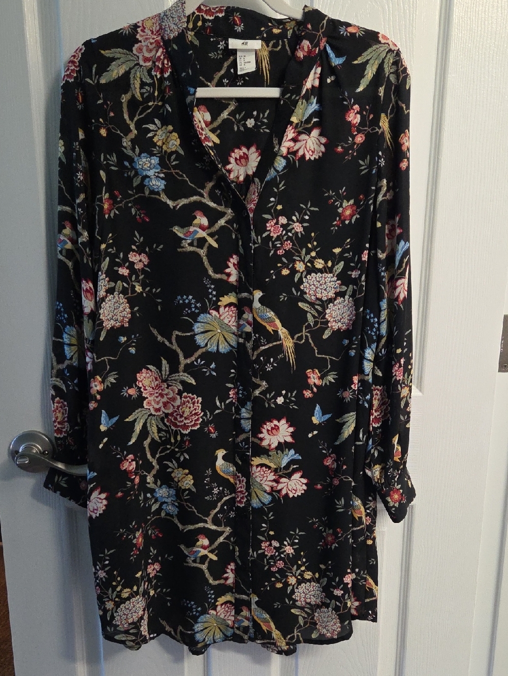 H&M and GP&J Baker Black Floral & Bird Print Tunic Top